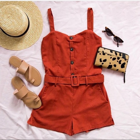 Peppermayo Pants - NWT Peppermayo Rust Belted Romper